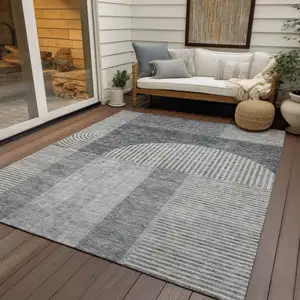 Photo of Gray Silver And Charcoal Geometric Washable Indoor Outdoor Area Rug