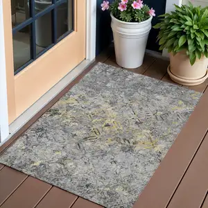 Photo of Gray Silver And Charcoal Geometric Washable Indoor Outdoor Area Rug