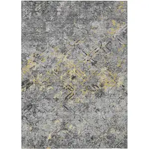 Photo of Gray Silver And Charcoal Geometric Washable Indoor Outdoor Area Rug