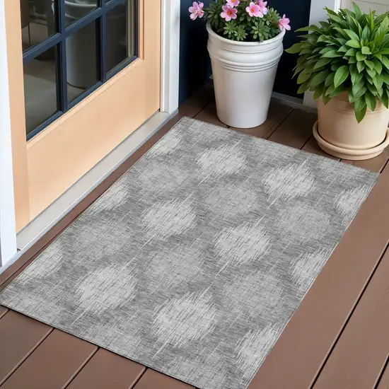 Gray Silver And Charcoal Ikat Washable Indoor Outdoor Area Rug Photo 1