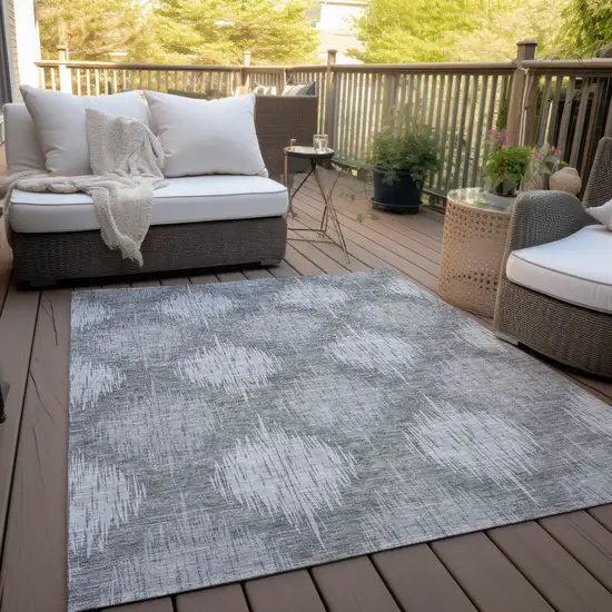 Gray Silver And Charcoal Ikat Washable Indoor Outdoor Area Rug Photo 7