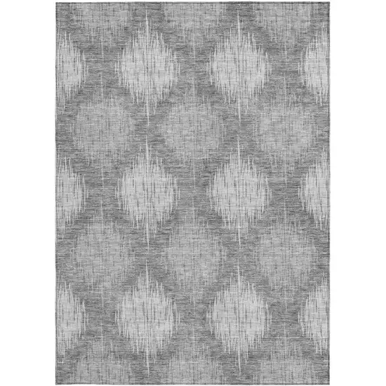 Gray Silver And Charcoal Ikat Washable Indoor Outdoor Area Rug Photo 6