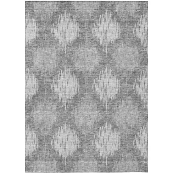 Gray Silver And Charcoal Ikat Washable Indoor Outdoor Area Rug Photo 2