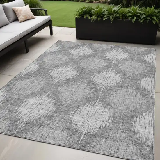 Gray Silver And Charcoal Ikat Washable Indoor Outdoor Area Rug Photo 1