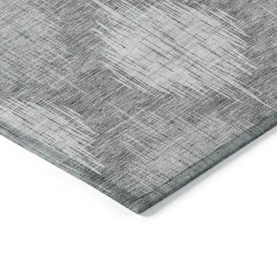 Gray Silver And Charcoal Ikat Washable Indoor Outdoor Area Rug Photo 5