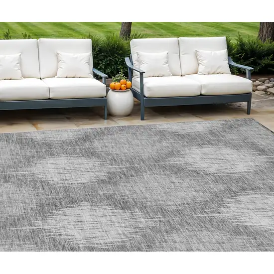 Gray Silver And Charcoal Ikat Washable Indoor Outdoor Area Rug Photo 1