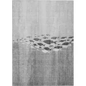 Photo of Gray Silver And Charcoal Nautical Washable Indoor Outdoor Area Rug