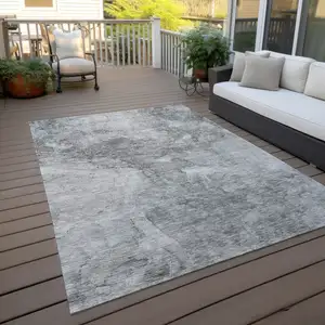 Photo of Gray Silver And Charcoal Nautical Washable Indoor Outdoor Area Rug