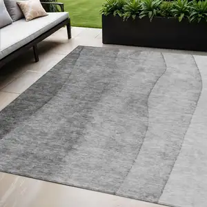 Photo of Gray Silver And Charcoal Ombre Washable Indoor Outdoor Area Rug