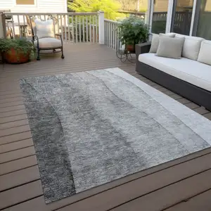 Photo of Gray Silver And Charcoal Ombre Washable Indoor Outdoor Area Rug