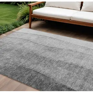 Photo of Gray Silver And Charcoal Ombre Washable Indoor Outdoor Area Rug