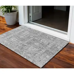 Photo of Gray Silver And Charcoal Oriental Washable Indoor Outdoor Area Rug