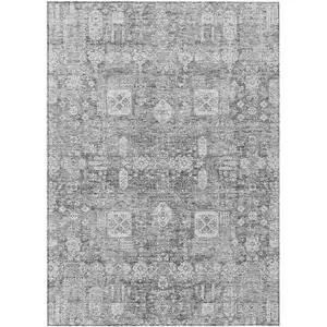 Photo of Gray Silver And Charcoal Oriental Washable Indoor Outdoor Area Rug