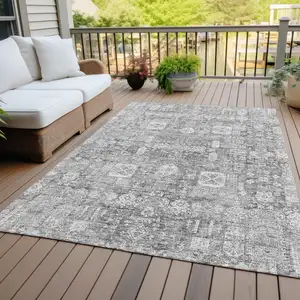 Photo of Gray Silver And Charcoal Oriental Washable Indoor Outdoor Area Rug