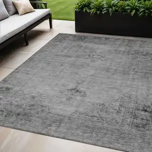 Photo of Gray Silver And Charcoal Oriental Washable Indoor Outdoor Area Rug