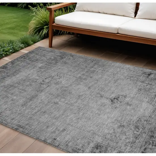 Gray Silver And Charcoal Oriental Washable Indoor Outdoor Area Rug Photo 1