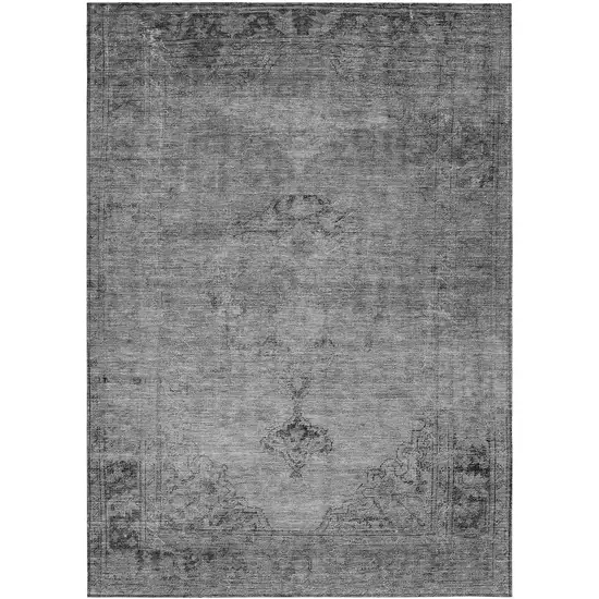 Gray Silver And Charcoal Oriental Washable Indoor Outdoor Area Rug Photo 2