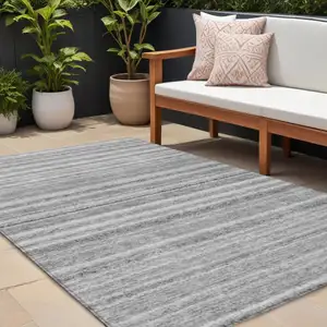 Photo of Gray Silver And Charcoal Striped Washable Indoor Outdoor Area Rug