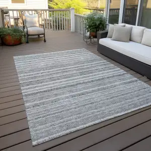 Photo of Gray Silver And Charcoal Striped Washable Indoor Outdoor Area Rug