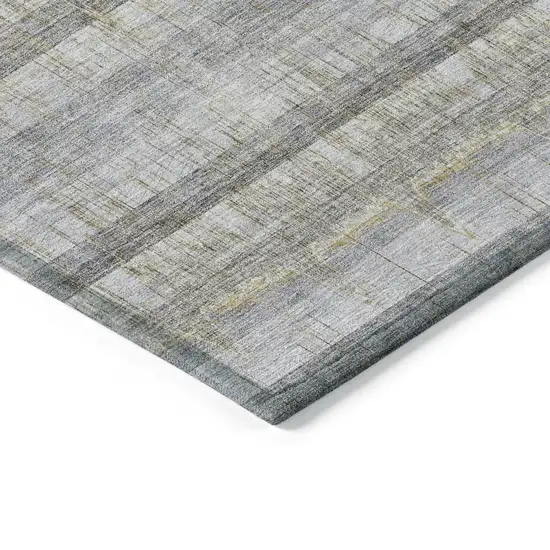 Gray Silver And Charcoal Striped Washable Indoor Outdoor Area Rug Photo 4