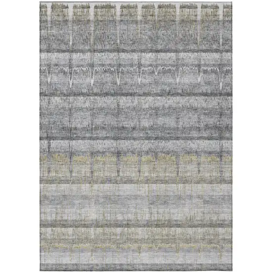 Gray Silver And Charcoal Striped Washable Indoor Outdoor Area Rug Photo 2