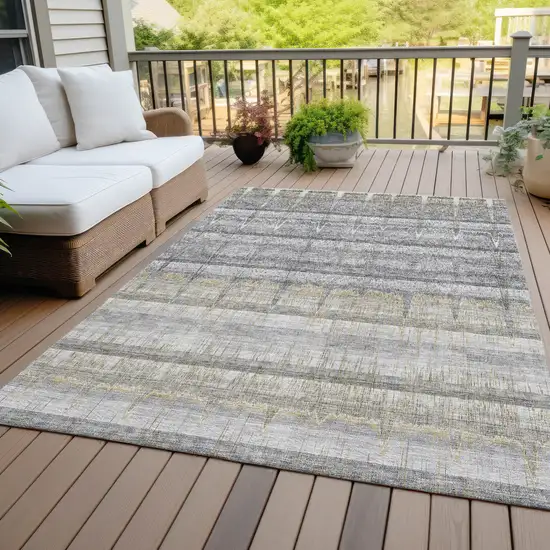 Gray Silver And Charcoal Striped Washable Indoor Outdoor Area Rug Photo 6