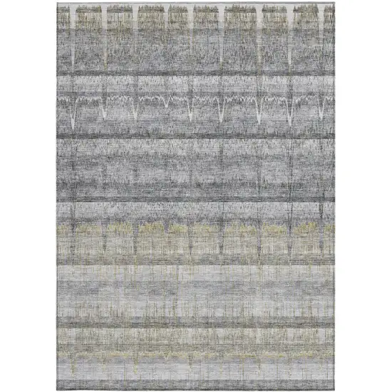 Gray Silver And Charcoal Striped Washable Indoor Outdoor Area Rug Photo 5