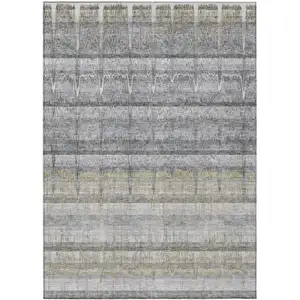 Photo of Gray Silver And Charcoal Striped Washable Indoor Outdoor Area Rug