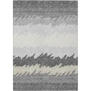 Photo of Gray Silver And Charcoal Striped Washable Indoor Outdoor Area Rug