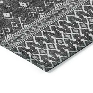 Photo of Gray Silver And Charcoal Tribal Washable Indoor Outdoor Area Rug