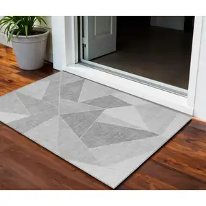 Photo of Gray Silver And Graphite Geometric Washable Indoor Outdoor Area Rug