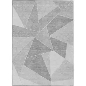 Photo of Gray Silver And Graphite Geometric Washable Indoor Outdoor Area Rug