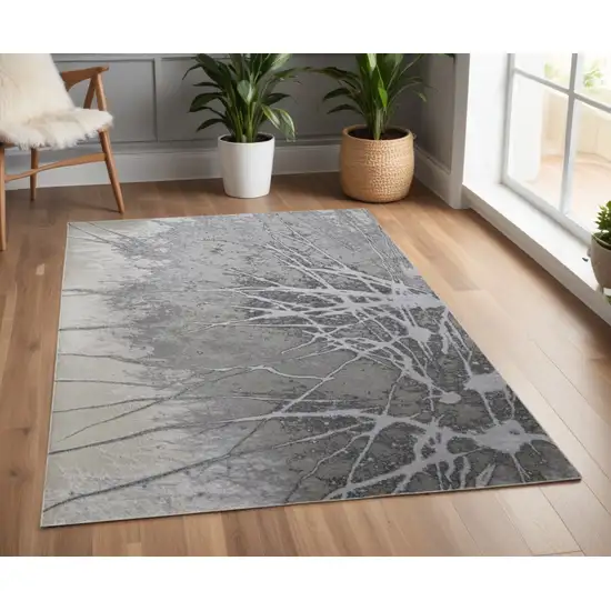 Gray and Ivory Abstract Power Loom Non Skid Area Rug Photo 1