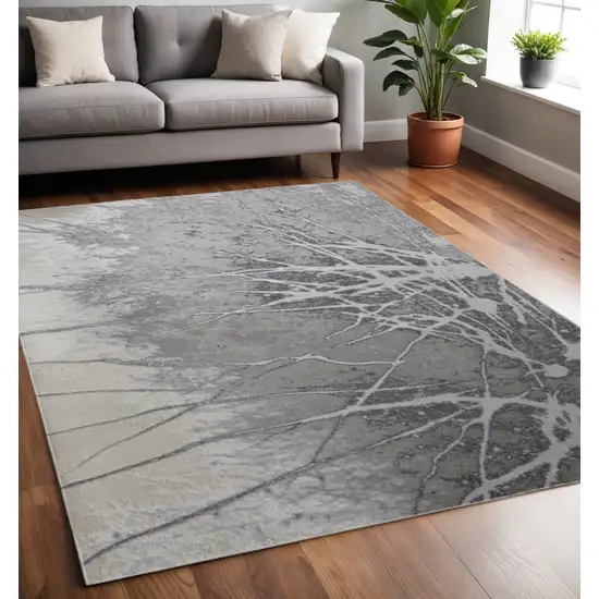 Gray and Ivory Abstract Power Loom Non Skid Area Rug Photo 1