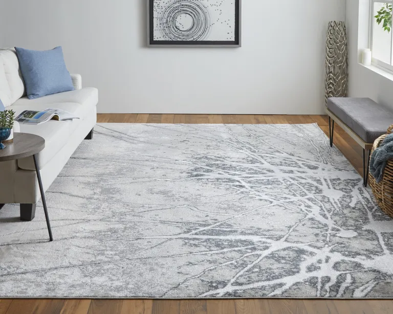 Gray Silver And Ivory Abstract Power Loom Area Rug Photo 3