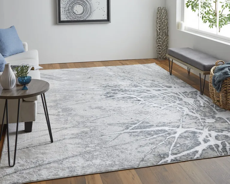 Gray Silver And Ivory Abstract Power Loom Area Rug Photo 2