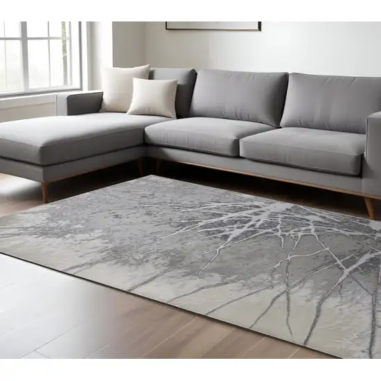 Gray and Ivory Abstract Power Loom Non Skid Area Rug Photo 1