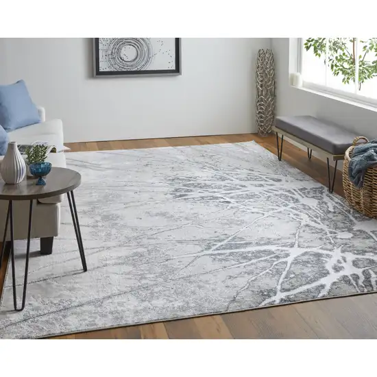 Gray Silver And Ivory Abstract Power Loom Area Rug Photo 6