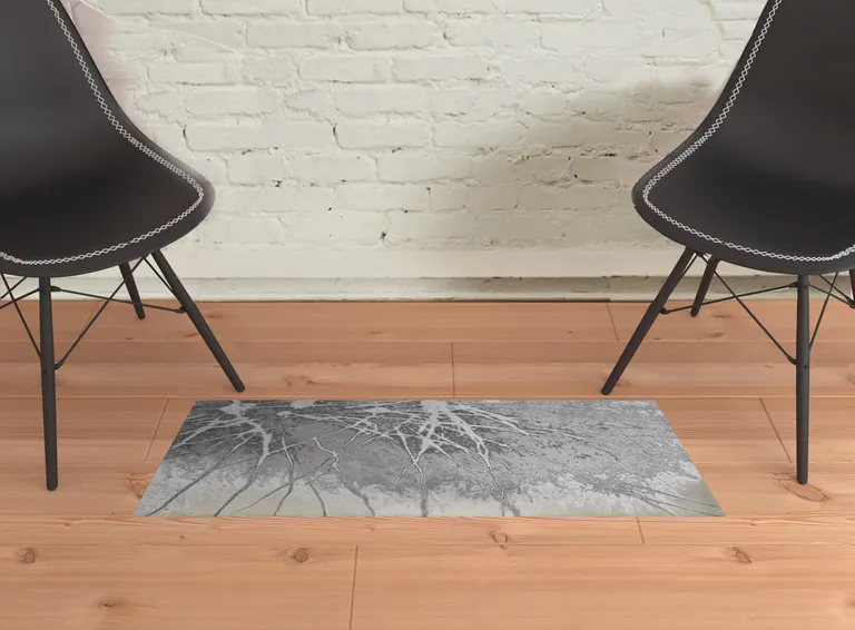 Gray Silver And Ivory Abstract Power Loom Area Rug Photo 2