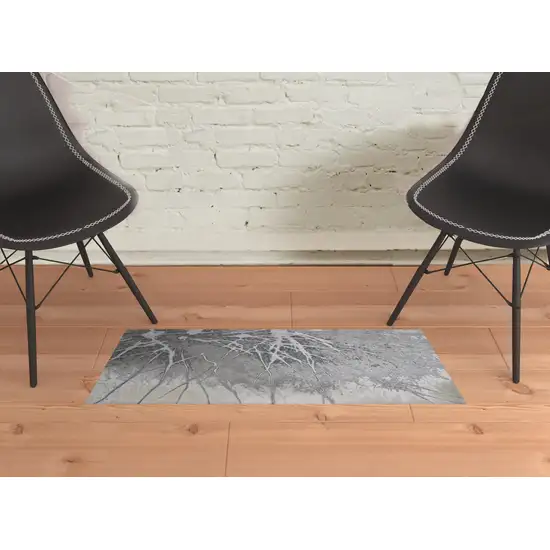 Gray Silver And Ivory Abstract Power Loom Area Rug Photo 2