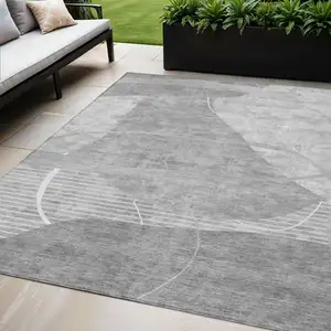 Photo of Gray Silver And Ivory Abstract Washable Indoor Outdoor Area Rug