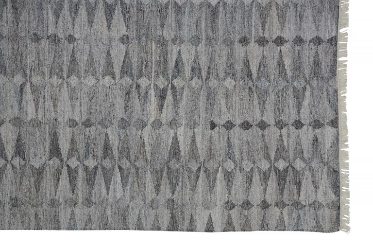 Gray Silver And Ivory Geometric Hand Woven Stain Resistant Area Rug With Fringe Photo 1