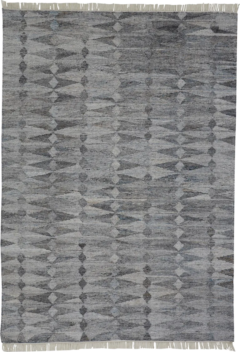 Gray Silver And Ivory Geometric Hand Woven Stain Resistant Area Rug With Fringe Photo 2