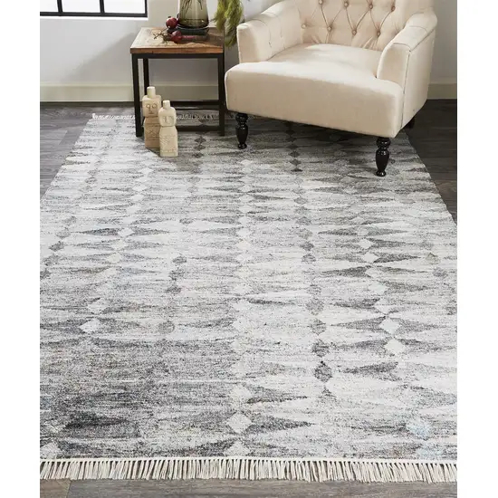 Gray Silver And Ivory Geometric Hand Woven Stain Resistant Area Rug With Fringe Photo 5