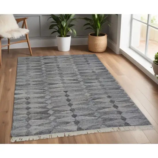 Gray Geometric Hand Woven Area Rug With Fringe Photo 1