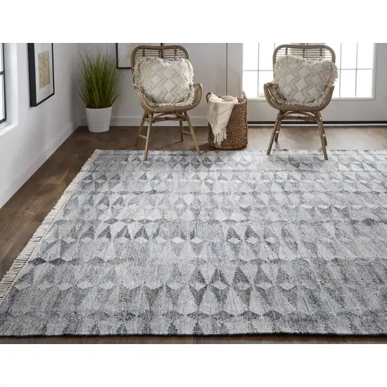 Gray Silver And Ivory Geometric Hand Woven Stain Resistant Area Rug With Fringe Photo 7