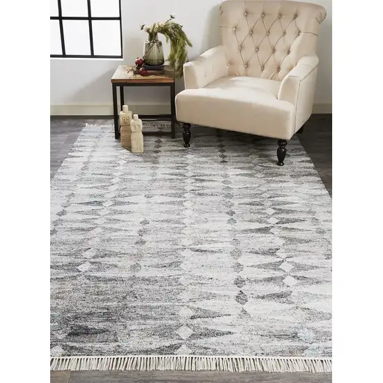 Gray Silver And Ivory Geometric Hand Woven Stain Resistant Area Rug With Fringe Photo 5