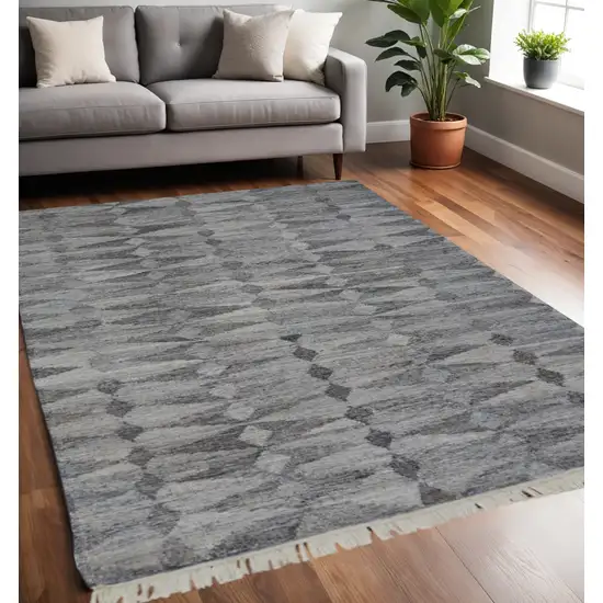 Gray Geometric Hand Woven Area Rug With Fringe Photo 1