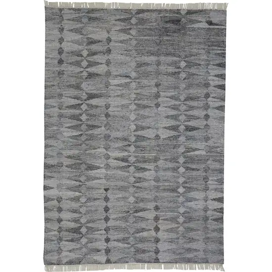 Gray Silver And Ivory Geometric Hand Woven Stain Resistant Area Rug With Fringe Photo 2