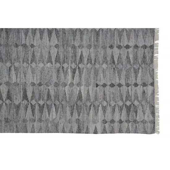 Gray Silver And Ivory Geometric Hand Woven Stain Resistant Area Rug With Fringe Photo 1